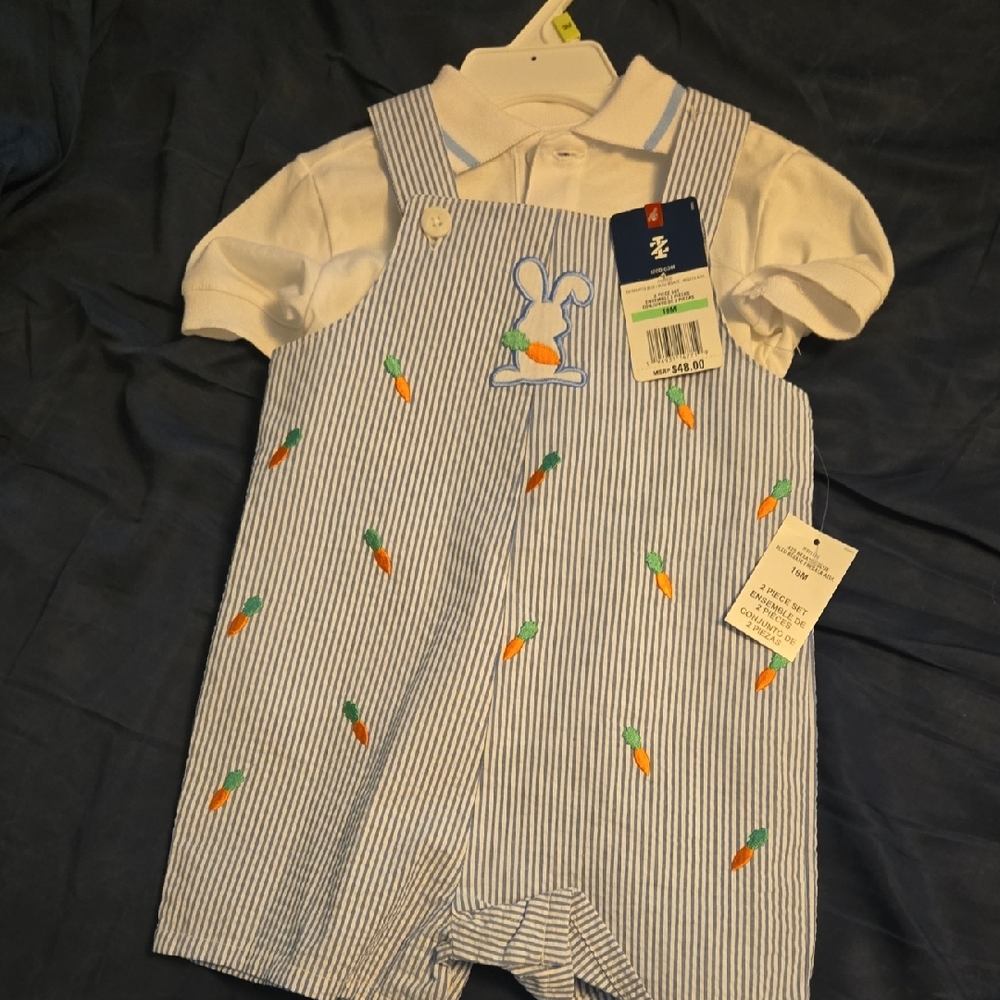 NWT Bunny Overalls Set